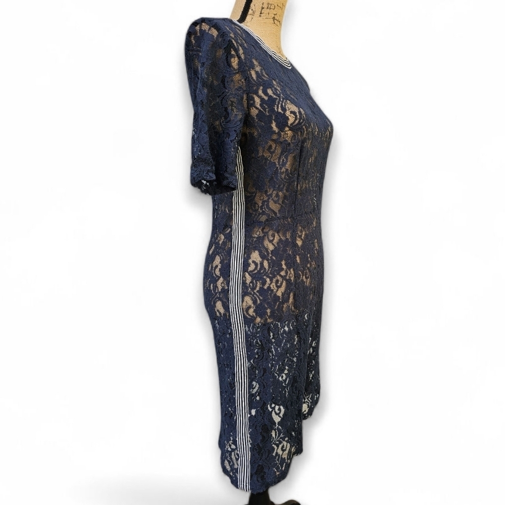 Hope & Harlow Chic Navy Sheath Lace Midi Dress,Size 8 - Picture 3 of 6